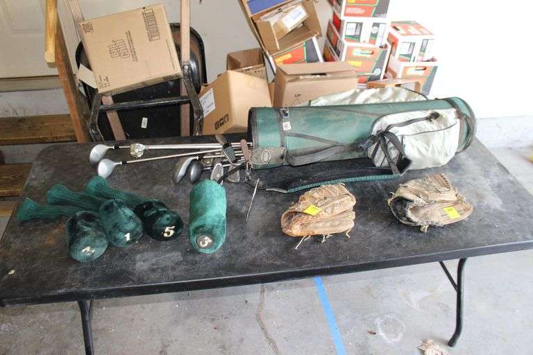 Rawlings and Hutch Baseball Gloves, and Striker Golf Clubs and Bag image