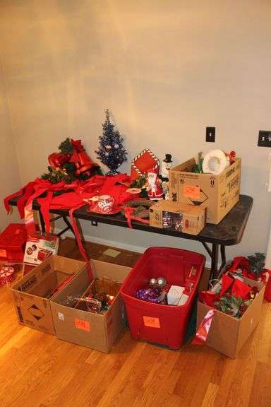 Christmas Wreaths, Ribbons, Boxes, Ornaments, Figurines, Trees, and Misc. image