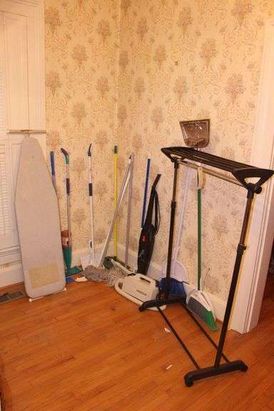 Oreck XL Vacuum, Brooms, Mop, Oreck Dual Power Vacuum, Swiffers, Ironing Board, and Clothes Rank image
