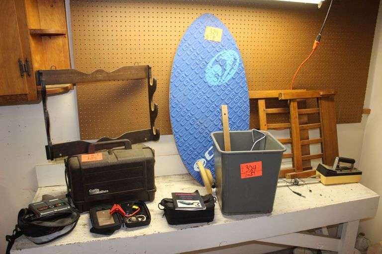 Gun Rack, Waterboard, Metal Detector, Curtis Mathes Hard Shell Case, Black & Decker Power To Go Battery Booster, and Misc. image