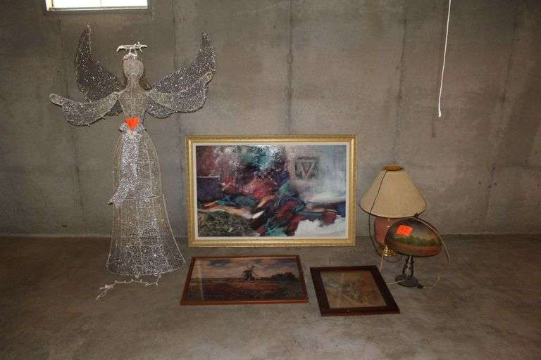 Light Up Angel Decoration, (3) Framed Prints, and (2) Lamps image