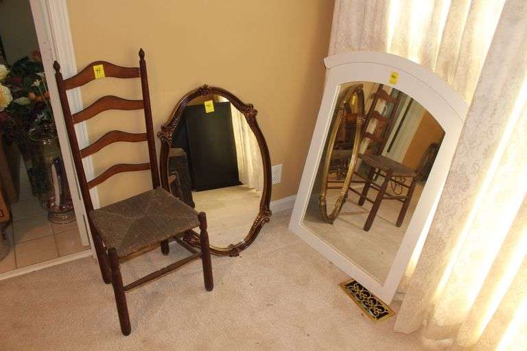 Wicker Bottom Ladder Back Chair and (2) Mirrors image
