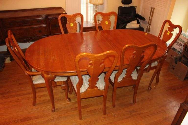 Giguere and Morin Dining Room Table, (6) Chairs, and (2) Leaves image
