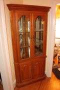 Oak Corner Glass Shelf China Cabinet