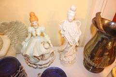 Jeanie Rub Massager, Electric Iron, Porcelain Dolls, Decorative Plates, Candy Dish, Figurines, Kewpie Doll, and Misc.