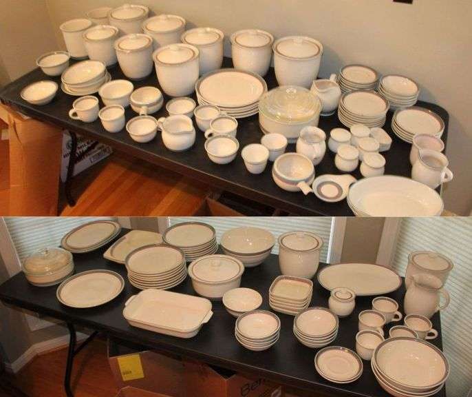 Set of Pfaltzgraff Dishware, Canisters, Plates, Saucers, Bowls, Cups, Salt, Pepper, Creamer, and Misc. image