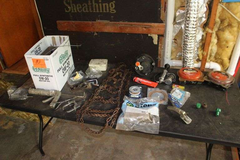 Caulk Gun, Bearings, A/C Compressor, Tire Chains, Weed Eater Wire, Gear Pullers, Air Filter, Stanley Hand Planer, and Misc. image
