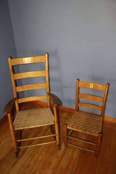 Wicker Bottom Rocking Chair and Wicker Bottom Ladder Back Chair image