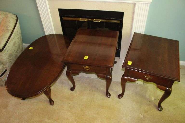 (2) Single Drawer Broyhill End Tables and Coffee Table image