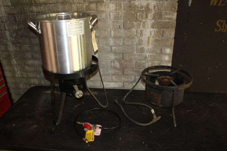(2) Propane Cookers, Aluminum Pot with Lid, Skewer, Hooks, and Basket image