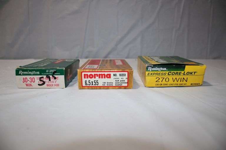 Remington HI-SPEED 30-30 WIN. 170 Gr. Soft Point, Norma 6.5x55. 139 Grains Soft Point, Remington 270 WIN 130 Gr. Soft Point image