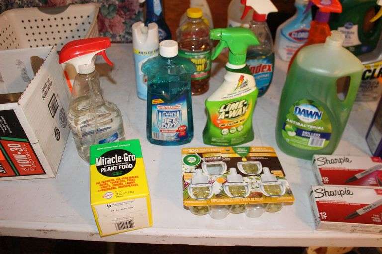 Windex, Pine Sol, Vinegar, Charcoal Lighter, Sharpies, and Misc. Cleaning Supplies