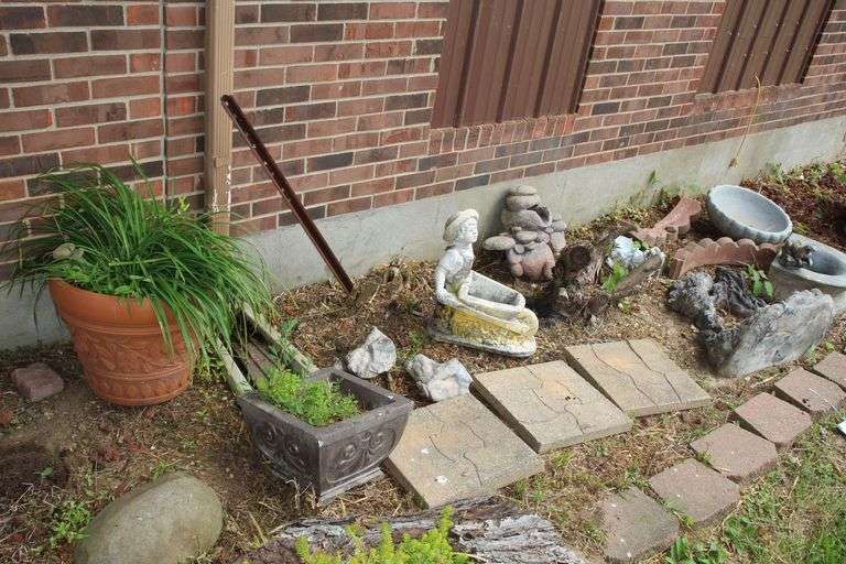 (3) Stepping Stones, Concrete Downspout Runoff, Concrete Flower Pot, Flower Pots, Concrete Figurines, and Concrete Landscaping Edge image