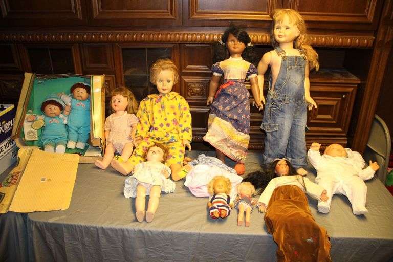 1985 Cabbage Patch Twin Dolls in Box, Porcelain Native American Doll, and Misc Dolls image