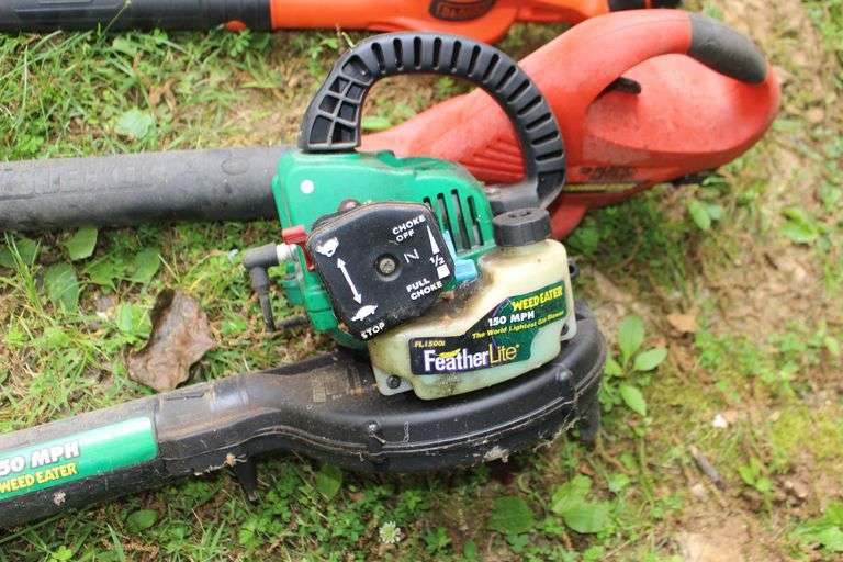 Black and Decker 20V Leaf Blower, Craftsman 18 In Bushwhacker, Black and Decker 18V Leaf Blower, Black and Decker Lawn Edger, Craftsman Gas Powered Lawn Edger, and Weed Eater Gas Powered Leaf Blower