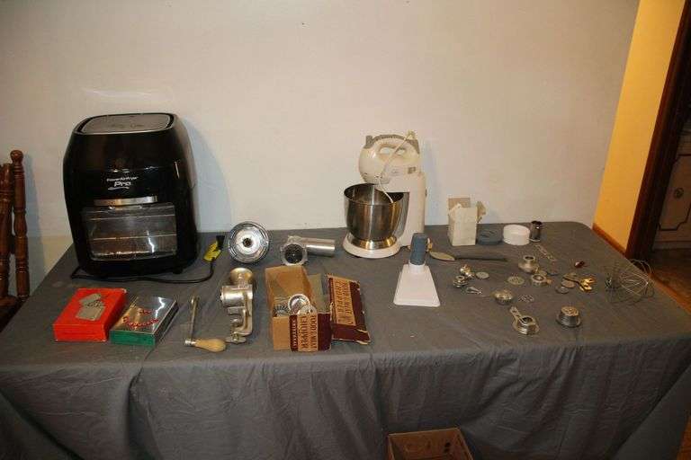 Pro Air Fryer, Crofton Standing Mixer, Universal Meat Grinder w/Attachments, and Jumbo Lighter image