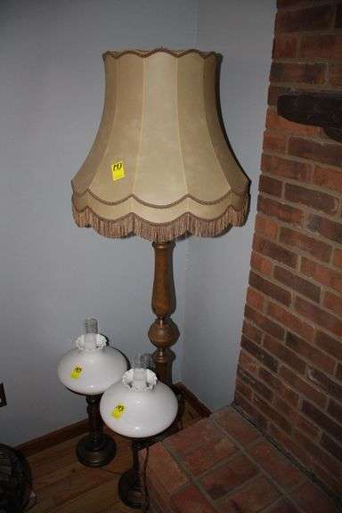 (2) Electric Lamps with Shades and Globe and Standing Lamp with Shade image
