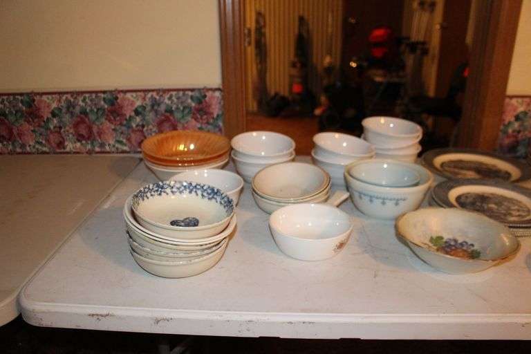 Heart Bowls, Plates, and Saucers, Kaysons Saucers and Plates, Fire King Orange Bowls, Currier & Ives Decorative Plates, and Bowls