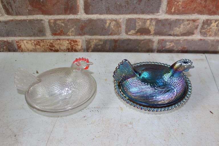 Carnival Glass Hen on a Nest and Glass Hen on a Nest image