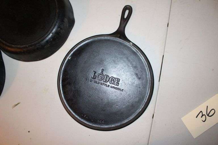 10.5 Inch Cast Iron Skillet, No.7 10.5 Inch Cast Iron Skillet, and Lodge 10.5 Inch Cast Iron Flat Top
