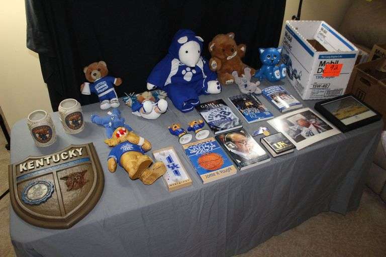 University of Kentucky Salt and Pepper Shakers, Wall Decorations, Stuffed Animals, Coin Bank, Thermometer, (2) Mugs, and Books image