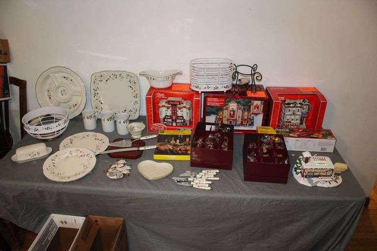 Coca Cola Christmas Town Home Figurines, Pfaltzgraff Winterberry Serving Dishes, Coca Cola 2003 Off Road Carrier, Ornaments, Utensils, and Misc image