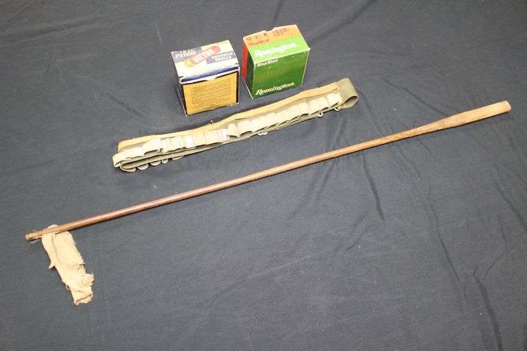 (2) Old Boxes 12 ga. Shotgun Shells, Wooden Cleaning Rod, and Shell Bolt image