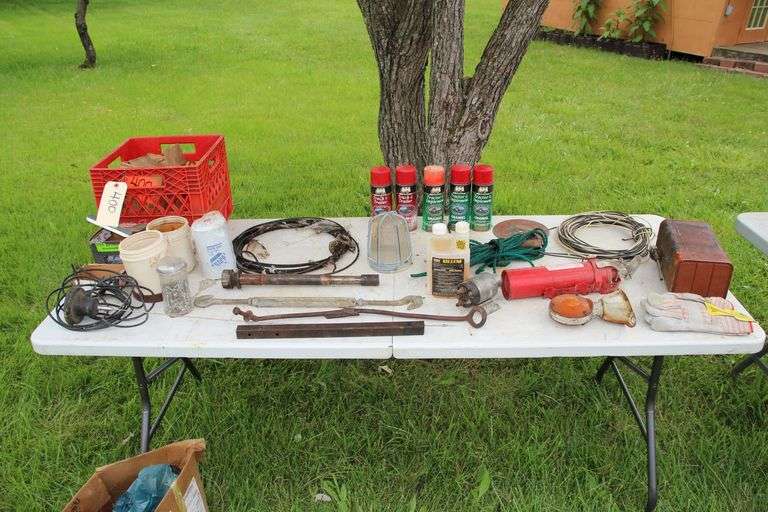 Nails, Tractor Implements Enamel, Cable, Antenna, Turn Buckle, Fire Extinguisher, Electrical Wire, Rope, Caution Light, Metal Fuel Can, and Misc image