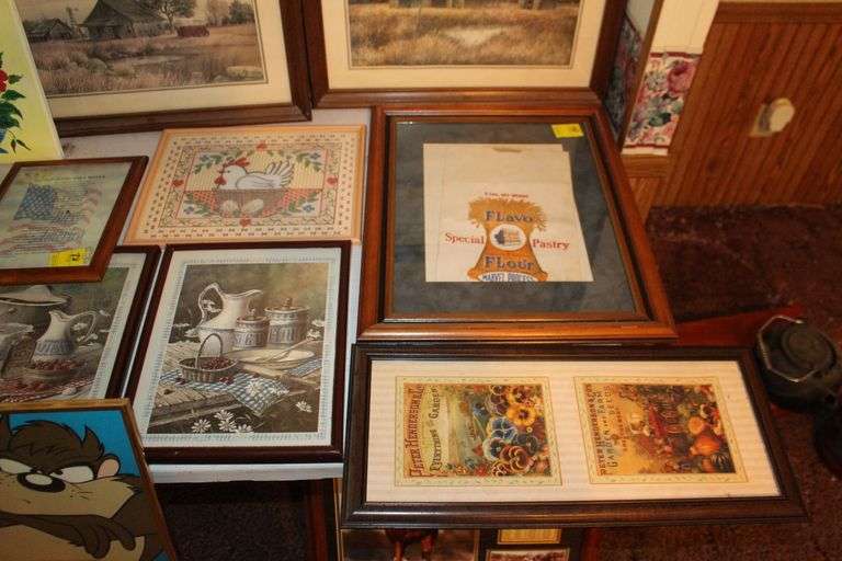 (2) Gene Speck Framed Print, Framed Secretariat Picture, Scott Westerfeld Print, and Various Sized Framed Pictures