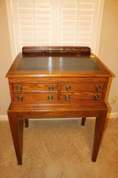 Oak 2 Piece Standing Desk with Leather Writing Pad image