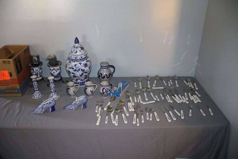 Pottery and Porcelain Vases, Cups, Candle Stands, and Cutlery image