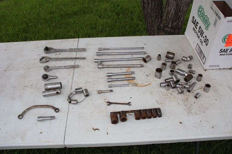 Misc 1/2 Inch and 3/8 Inch Ratchets, Extensions, and Shallow and Deep Well Sockets, and Misc image