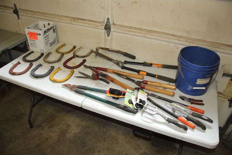 (8) Horse Shoes, Pruners, Shears, and Hand Garden Tools image