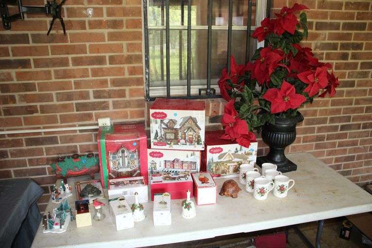 St. Nicholas Square Building Figurines,  Santa Jewelry Box, Porcelain Fiber Optic Theater, Figurines, Mugs, Turtle Coin Bank, and Misc Decorations image