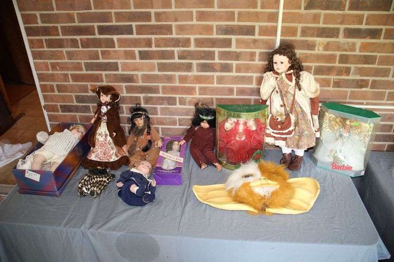 1992 Holiday Barbie, 1993 Holiday Barbie, Porcelain Ashley Belle Doll, Katie Craft Doll, (2) Porcelain Native American Dolls, Porcelain Victorian Doll, Cathy Depot Porcelain Doll, and Misc image