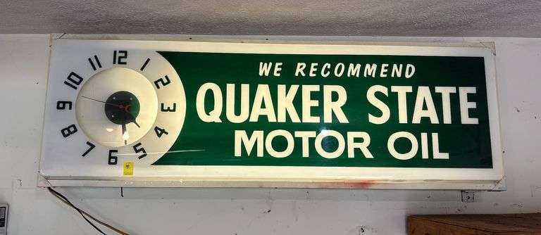 "We Recommend Quaker State Motor Oil" Illuminated Clock/Sign image