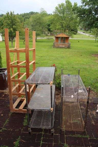 NSF 3 Section Metal Shelf on Wheels, NSF 2 Section Metal Shelf, and 4 Section Wooden Shelf image
