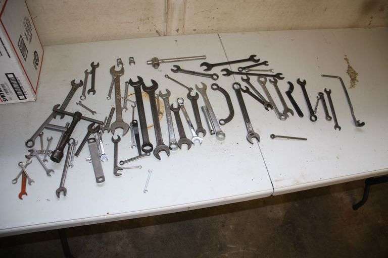 Various Sized Combination Wrenches, Crows Feet, and T Handle Wrenches image