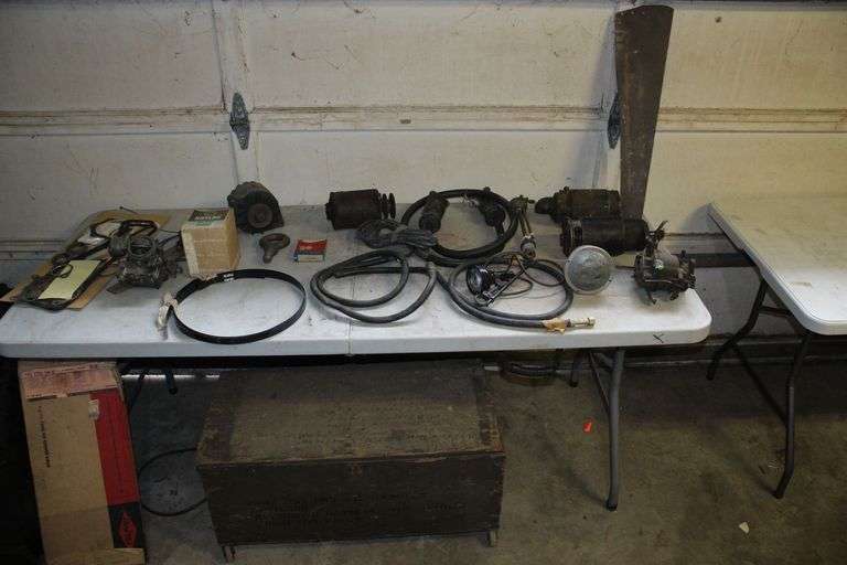 Wooden Trunk on Wheels, Starters, Alternators, Carburetor, and Misc image