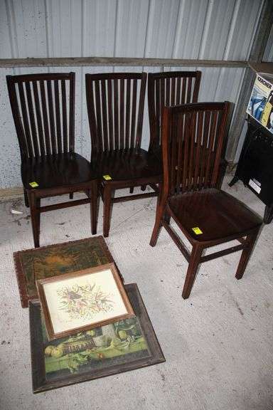 (4) Pier 1 Chairs, (2) Picture Frames, and Wall Decoration image