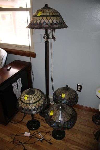 (3) Tiffany Stained Glass Lamps and Standing Stain Glass Lamp image