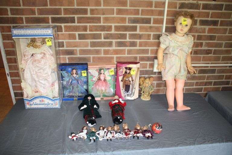 1999 Barbie Fairy of the Forest Doll, 2000 Barbie Fairy of the Garden Doll, Barbie 1998 Autumn in Paris Doll, Porcelain Alexandria Collection Doll, (2) Porcelain Caroling Dolls, Angel Figurine, (8) Porcelain Dolls, and Misc image