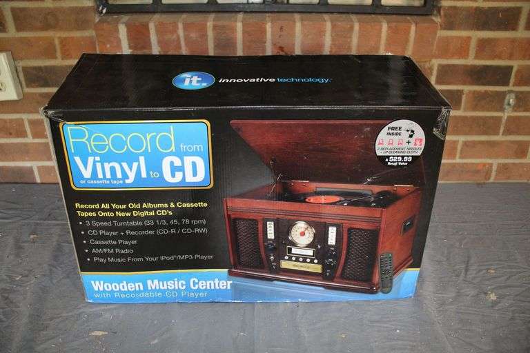 Record to Vinyl or Cassette to CD Wooden Music Center with Recordable CD Player image