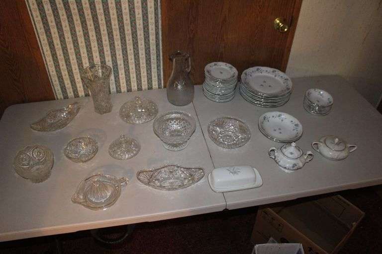 Traditions Fine China Bowls, Saucers, Plates, Butter Dish, Candy Dishes, Vase, Bowls, Juicer, and Misc. Glassware image