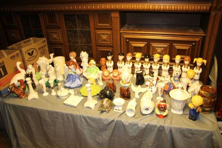 Porcelain Choir Figurines, Nativity Scene Figurines, Vases, Pig Coin Bank, and Misc Figurines image