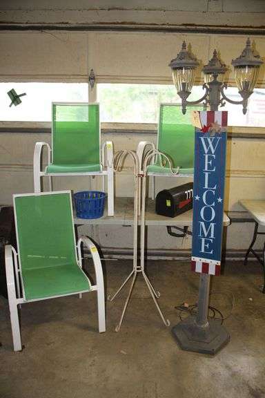 (3) Patio Chairs, (2) Flower Pot Holders, Mail Box, and Outdoor Light image