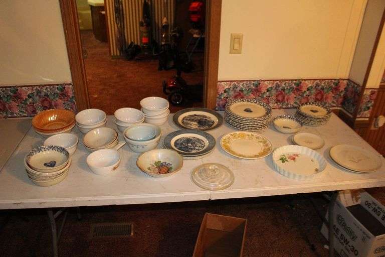 Heart Bowls, Plates, and Saucers, Kaysons Saucers and Plates, Fire King Orange Bowls, Currier & Ives Decorative Plates, and Bowls image
