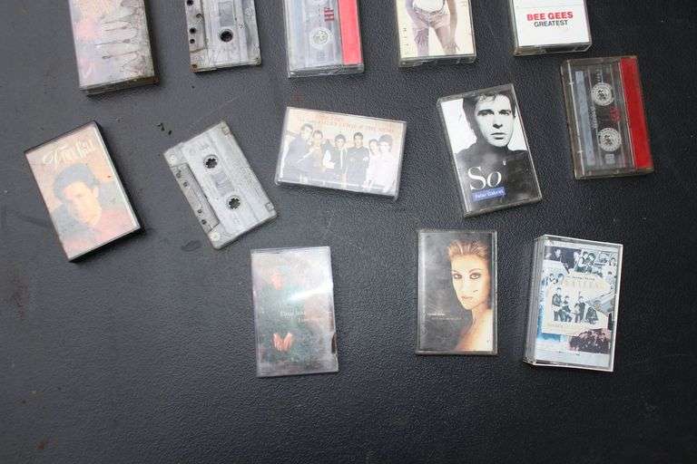 (2) Wicker Baskets, (4) Horseshoes and (2) Pegs, (12) Bowling Pin Decorations, and Misc. Cassette Tapes