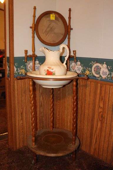 Wash Stand with Pitcher, Basin, and Mirror image