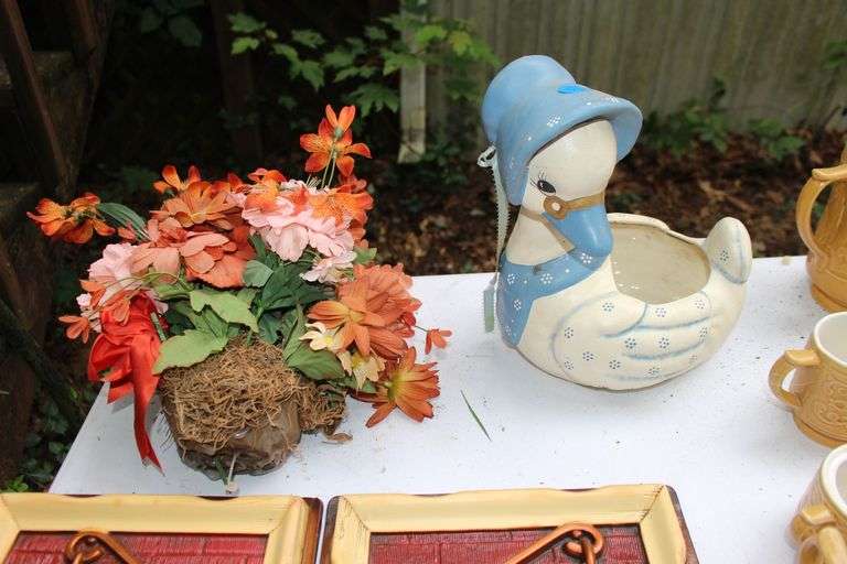 Blankets, Mugs, Stoneware Pitcher and Cups, Golden Wheat Plates and Saucers, Wall Decor, and Misc.